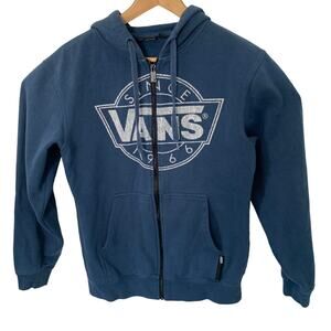 Van's Full-Zip Logo Hoodie Mens Sz Small S Blue Sweatshirt Pockets Skateboard